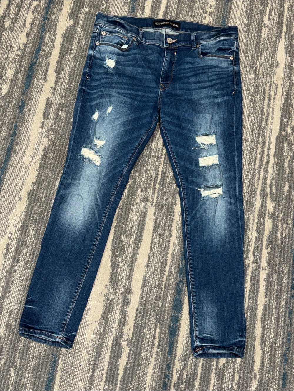 Size 12P Express Midrise Legging Blue Distressed Skinny Jeans